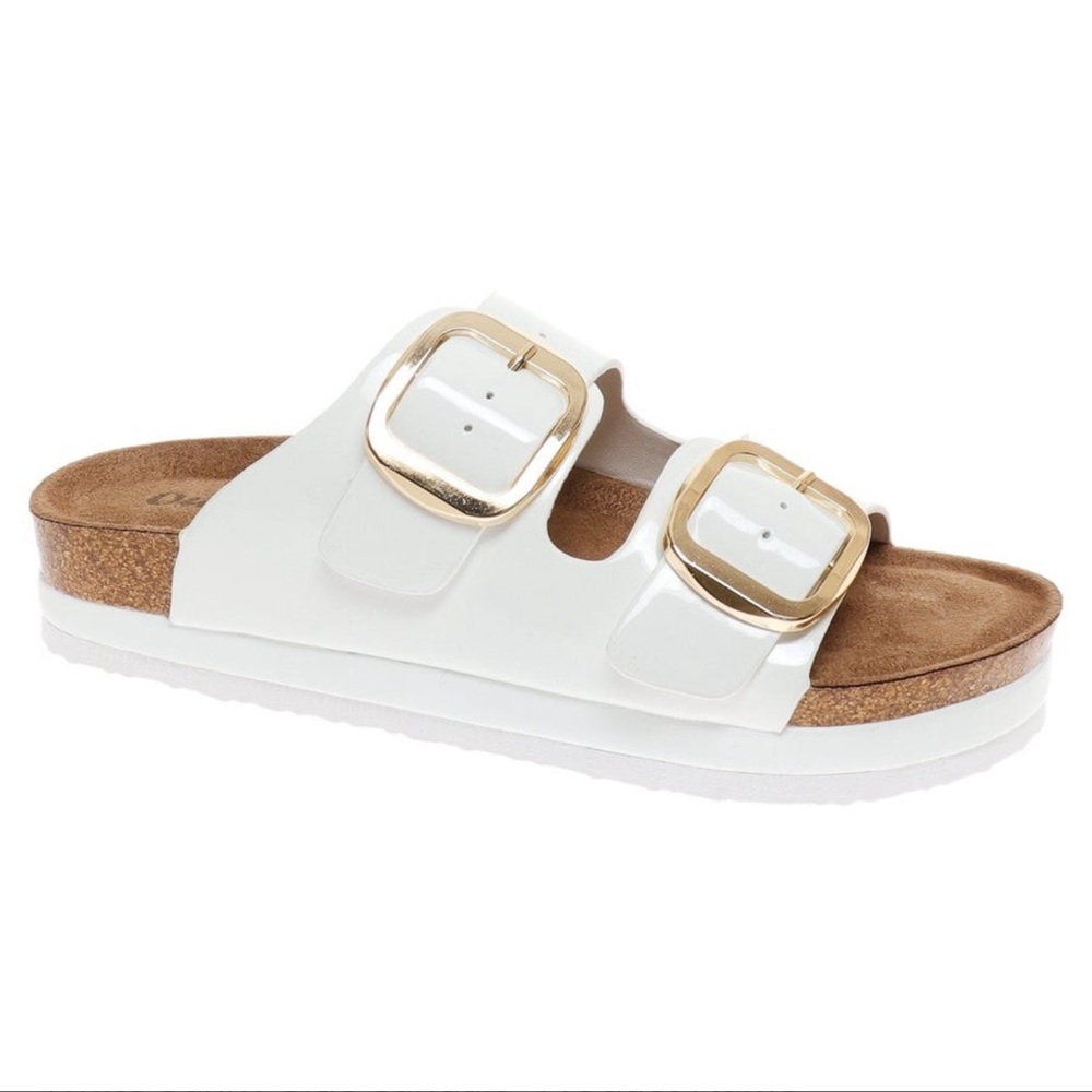 Women's White and Gold Slide Sandals